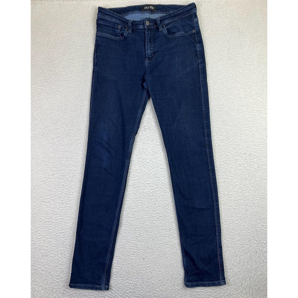 DU/ER L2X Slim Fit Jeans Mens 32x33 Blue Stretch Tapered Denim Pants Dark Wash